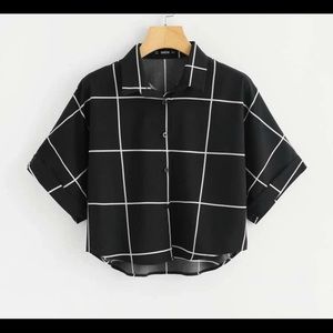 Black and white grid crop top